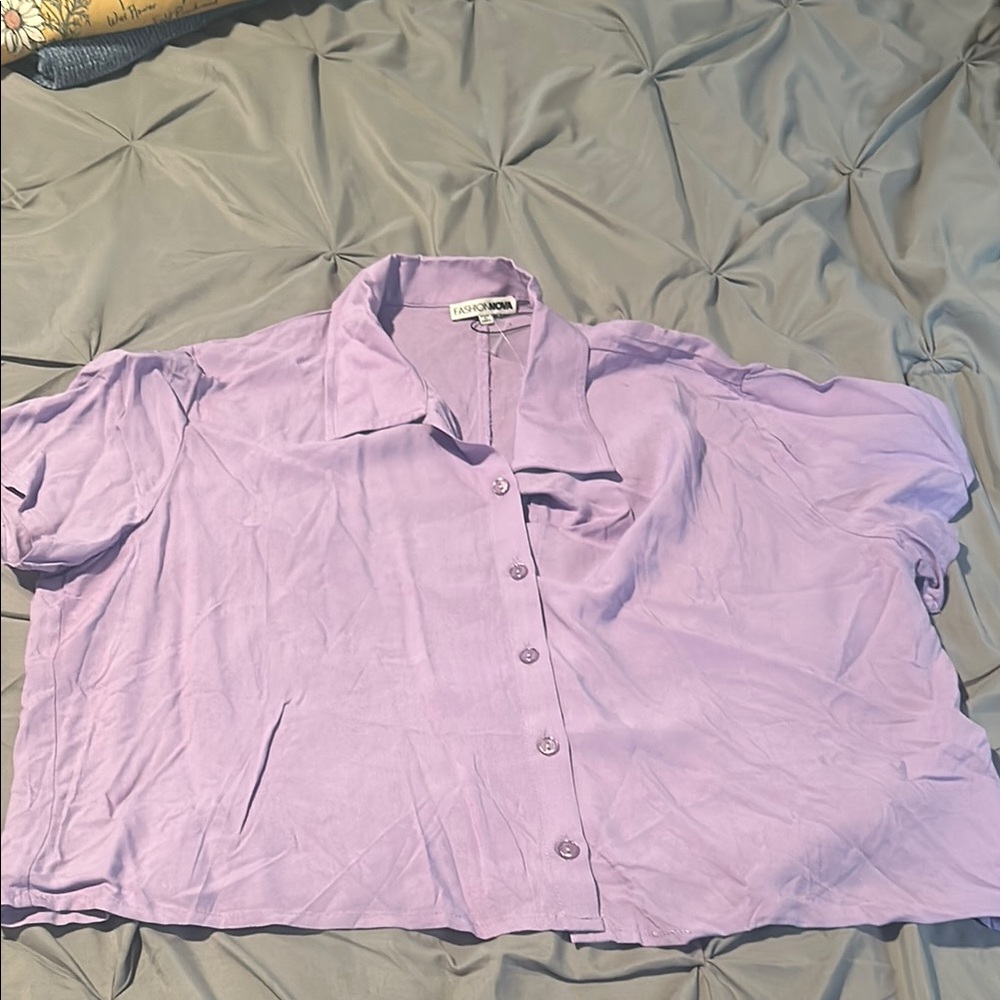 Fashion Nova Purple Notched Collar Boxy Blouse